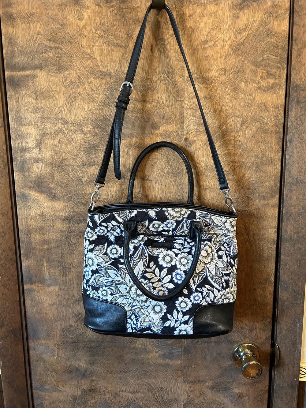 Vera Bradley Floral Canvas crossbody bag with Black Leather Trim -
